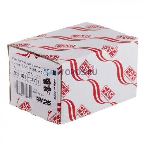 Коллектор Far (FK 3821 134) 1 ВР(г) х 2 выхода 3/4 НР(ш) ЕК х 1 НР(ш) регулируeмый FK 3821 134